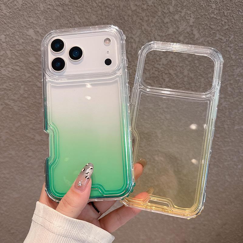 2in1 Gradient Transparent Phone Case For iPhone 17 Air 16 15 14 Plus 13 12 11 Pro Max Shockproof Bumper Hard Back Cover