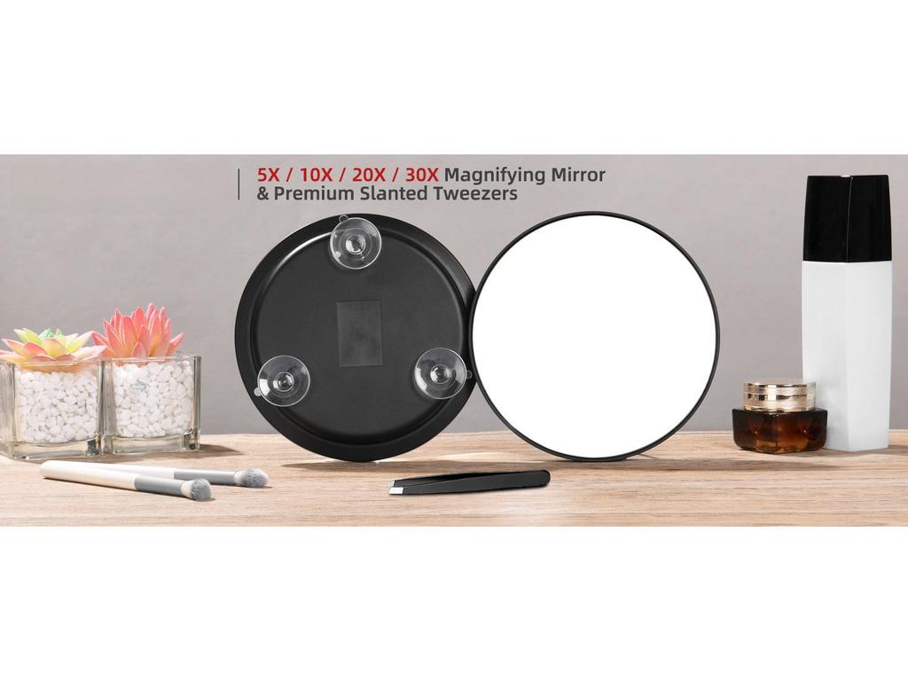 Handheld 6-inch Makeup Mirror with 10x, 20x, 30x Magnification and 360° Rotating Bracket