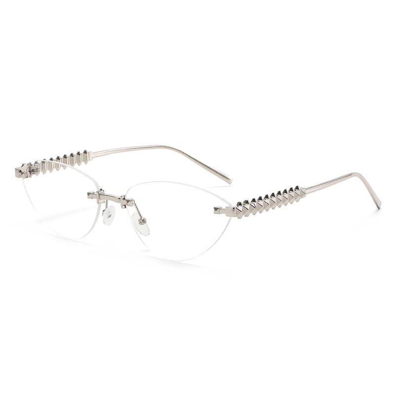 

Stylish Rimless Cat Eye Metal Material Sunglasses Women Small Frame Luxurious Brand Rivet Sun Eyeglasses Shades Female Elegant Unique Glasses