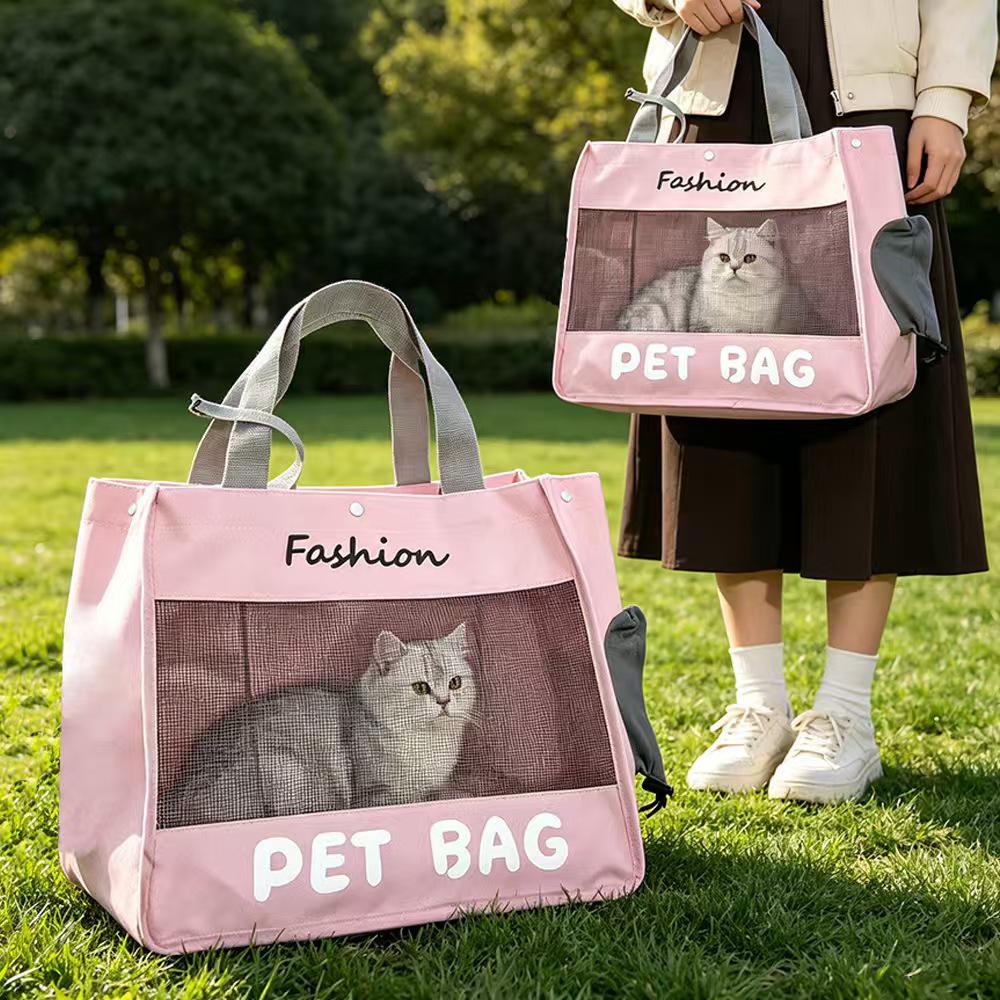 Portable Breathable Canvas Pet Carrier Bag - Large Capacity Shoulder Bag for Cats and Dogs