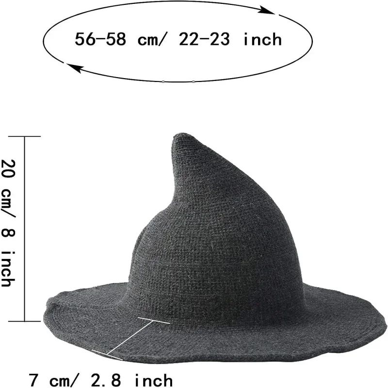 Woolen Witch Hat Halloween Witch Hat Pointed And Large Brimmed Knitted Foldable Witch Hat Party Role-Playing Witch Decoration