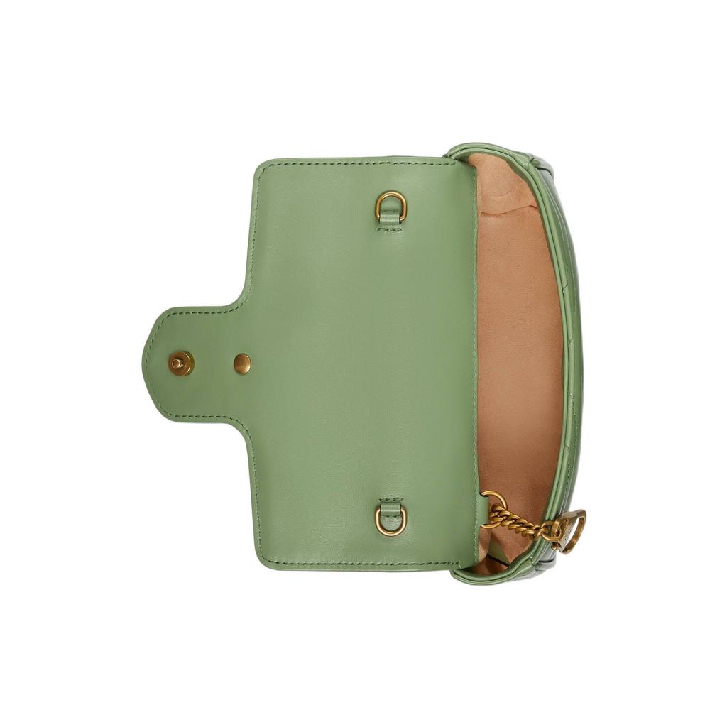 Gucci GG Marmont Chevron Quilted Mini Chain Bag, Sage Green Leather, Women's Crossbody Handbag for Daily Use 476433-DTDHT-3408