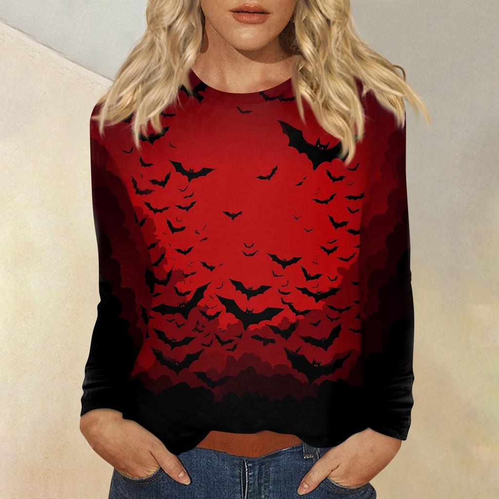 Damenmode Lässig Halloween Bedruckt Rundhals Langarm Pullover Top