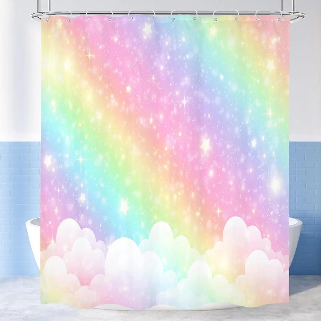 Kids Shower Curtain Cute Cartoon Alphabet ABC Sea Animal Blue Educational Ocean Bathroom Curtain Set Baby Boys Girls BathCurta