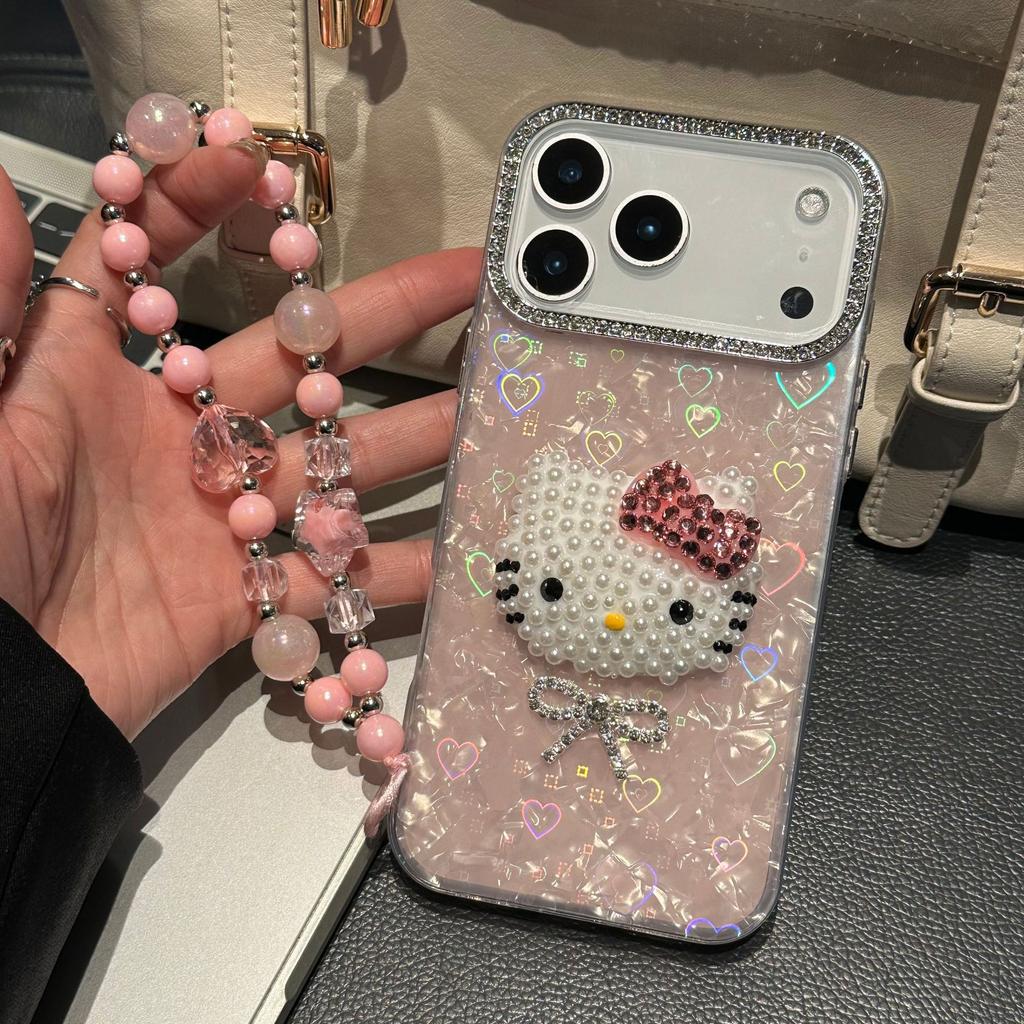 Big Hole Love Shell Pattern Kt Cat Head for Apple 17promax Cute Mobile Phone Case Iphone15/12