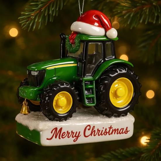 1/3Pcs Christmas Pendant Tractor Wearing Xmas Hat Charm Ornament Snowy Roof Farmhouse Holiday Style Hanging Ornament