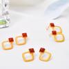 Gold-Plated Square Hollow 925 Sterling Silver Earrings with Southern Red Agate and Certificate for Women