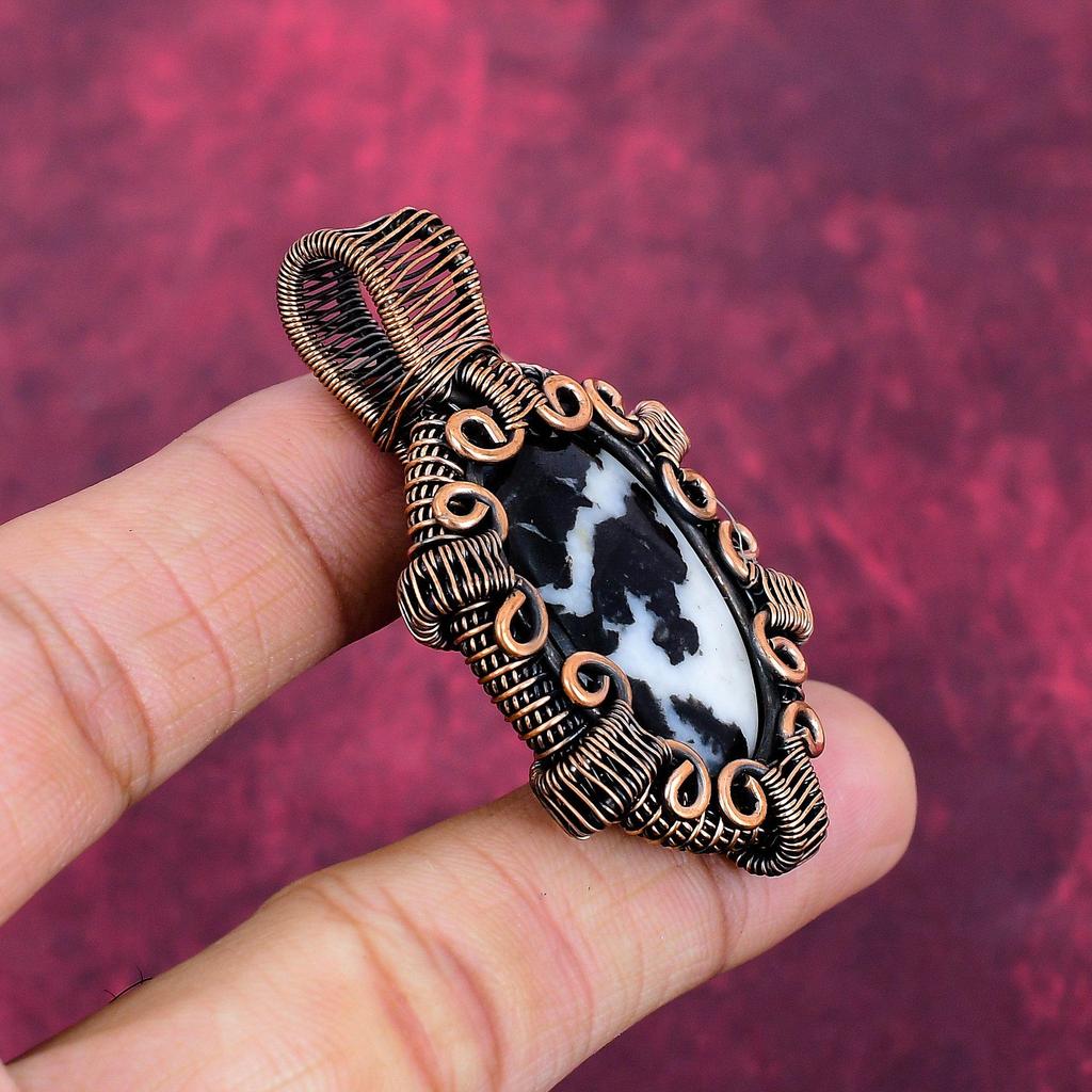 White Buffalo Turquoise Gemstone Pendant Copper Wire Wrapped Handmade Jewelry
