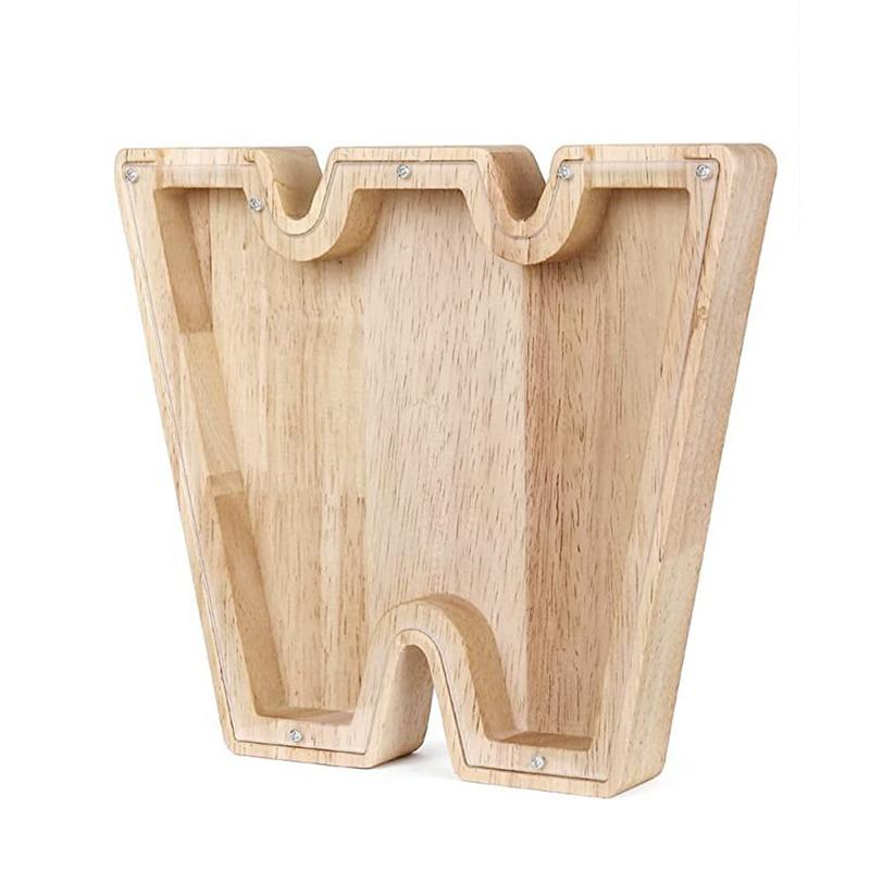 18cm Twenty-six Letter Piggy Bank Wooden Coin Money Saving Box Jar Coins Storage Box Desktop Ornament Home Decor Craft Xmas Gift