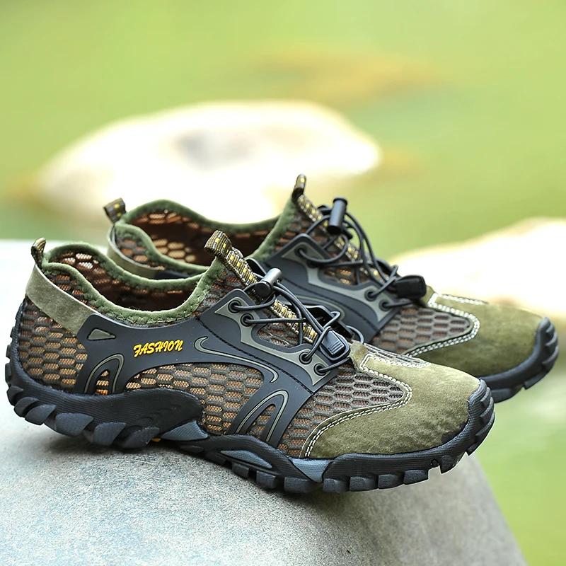 2024 Breathable Waterproof Hiking Shoe Men Suede Mesh Outdoor Sneakers Rock Climbing Shoes Man Sport Quick-dry Shoes