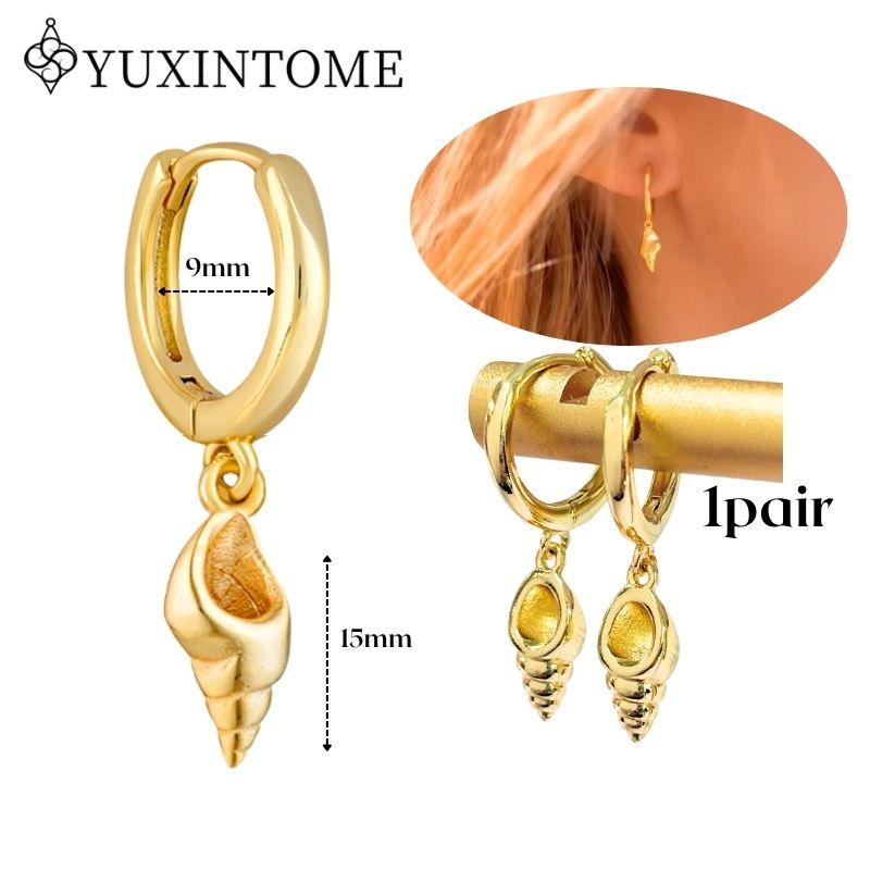 YUXINTOME 925 Silver Ear Needle Zircon Hoop gold Earrings For Women Square Plate Pendant Cutout Heart Earrings Fashion Jewelry