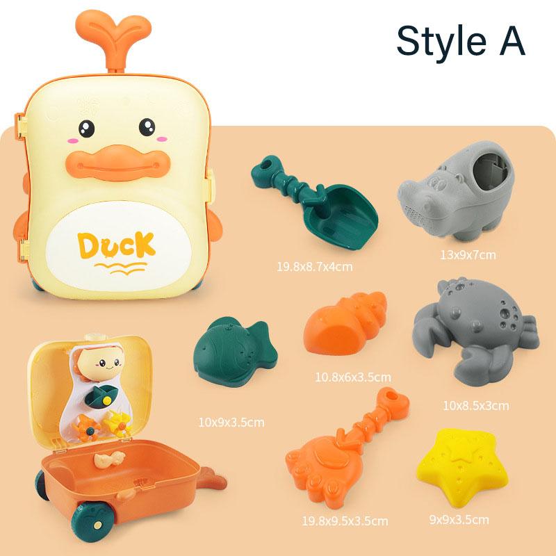

Baby Bathroom Backpack Beach Toys Duck Trolley Case Storage Beach Accessories Shovel Mold Set Sand Toy Games Sandbox For Kids