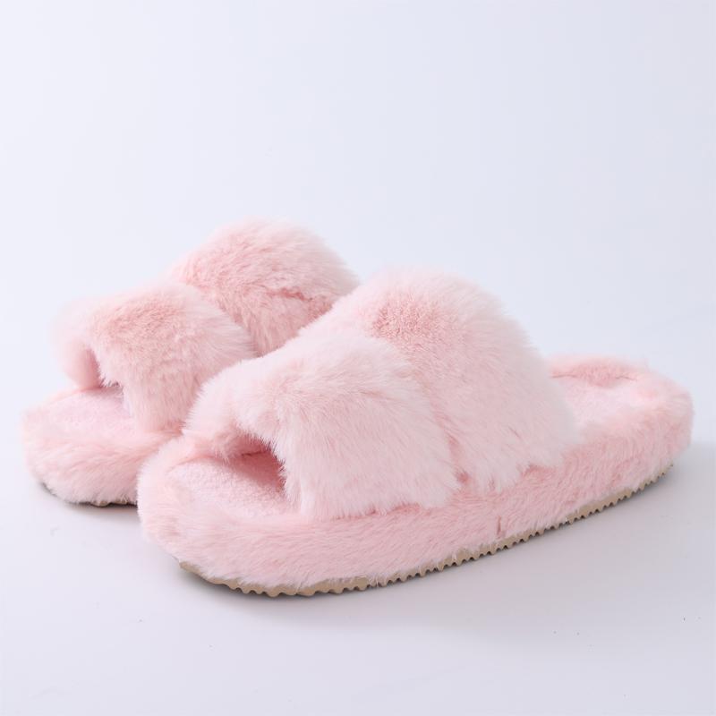 Fashion Shevalues Winter Plush Lining Women's Slippers Fur Soft Sole Indoor Slides Non-slip Cotton Slides Furry Warm Slippers For Women