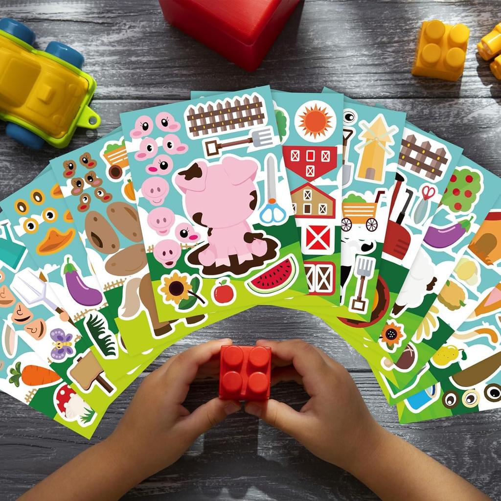 36 PCS Farm Animal Stickers Sheets, Make-a-face Sticker, Make Your Own Stickers for Kids Farm Themed Party Favors Supplies Craft Birthday Gift for