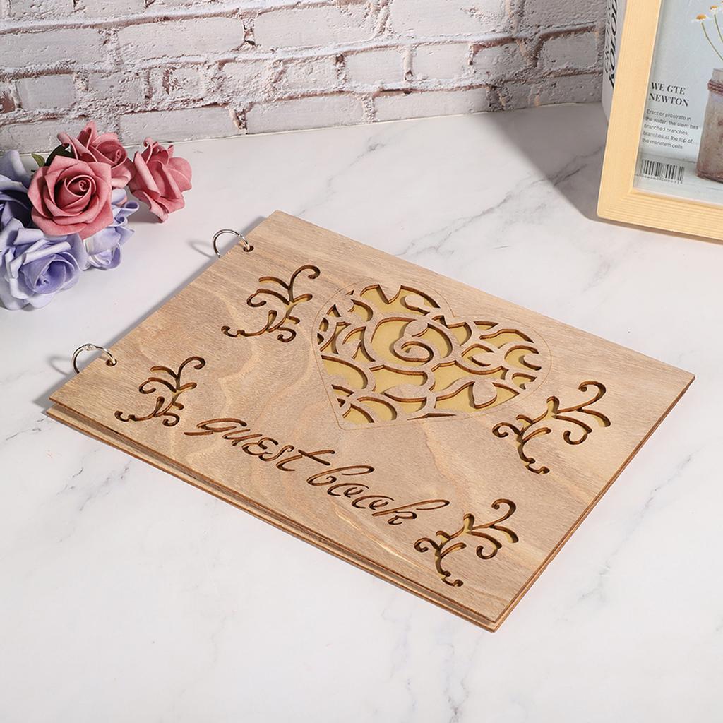 Wooden Wedding Guest Book Album Message Notebook for Wedding Engagement DecorationType 3