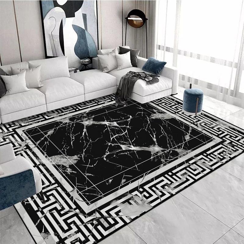 Luxury Black White Marble Print Carpet for Living Room Decor Sofa Coffee Table Rugs Bedroom Lounge Nonslip FloorMat Kitchen Rugs