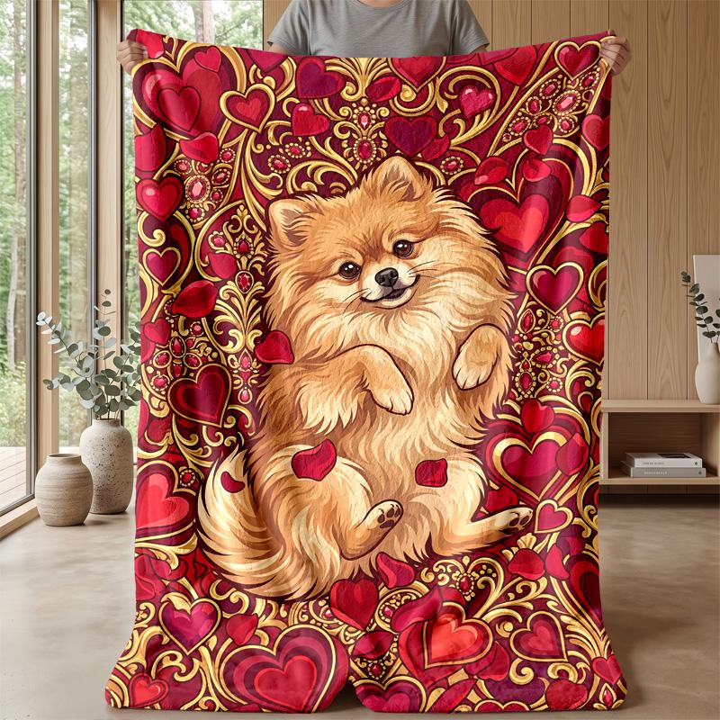 Pomeranian Heart Celebration Theme blanket Lightweight Warm Flannel Blanket Decorative Throw Blanket for Home Decoration