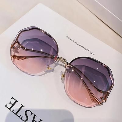 Gradient Fashion Sun Glasses Brand Designer Irregular Round Sunglasses Metal Curved Temples Female Rimless Oculos De Sol
