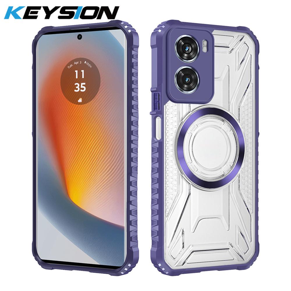 KEYSION Transparent Magnetic Case for Motorola MOTO G06 Soft Silicone+PC Heavy Duty Shockproof Phone Cover for MOTO G06 Power