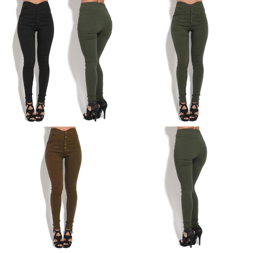 Comfortable Women Fashion Elastic Pants With Large Size And Sexy Button Leggings