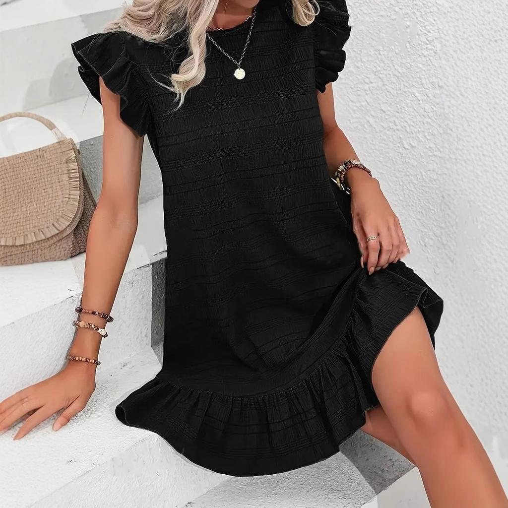 Dámské letní volány Moucha Volný Jednobarevné Prázdninové šaty nad kolena Jednodílné šaty