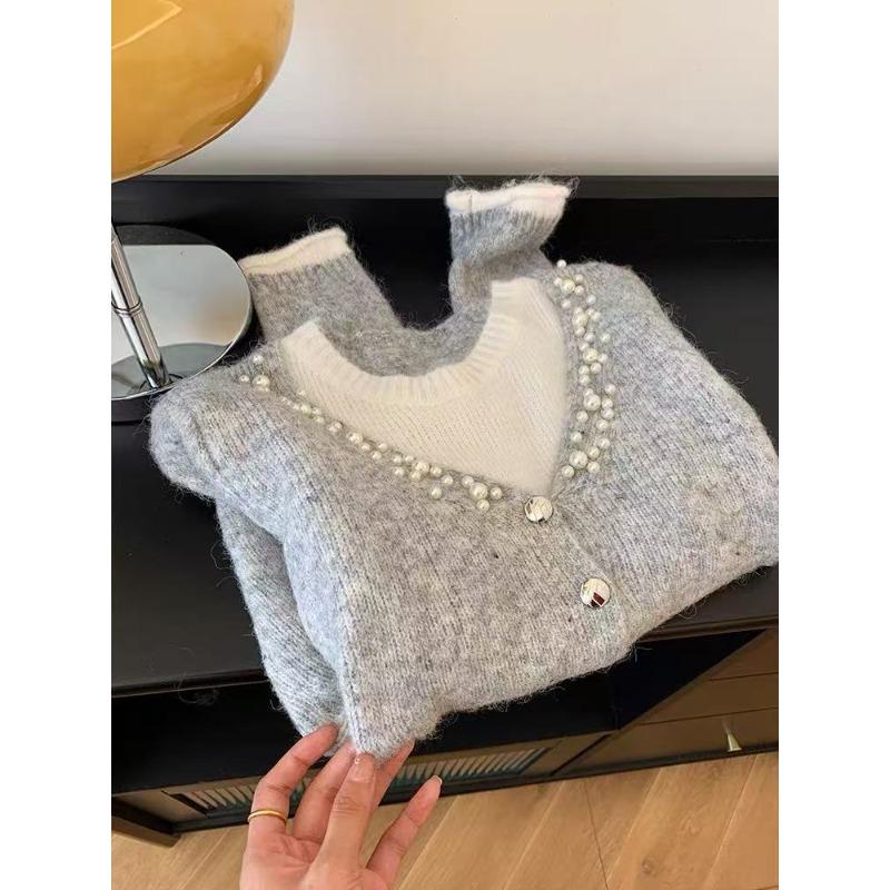 

Темпераментный вязаный свитер-пуловер, многослойный топ-двойка, женский модный свитер, ленивый, высококлассный, нишевый дизайн L