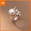 925 Sterling Silver Unique Pearl Lines Ring For Women Fine Jewelry Finger Adjustable Open Vintage Ring For Party Birthday Gift