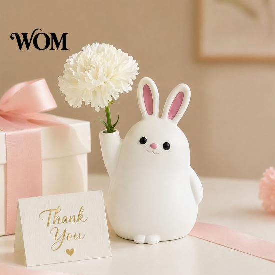 Animal Theme Decor 3D Printed Rabbit Vase Ornament, White Bunny Flower Holder Shape Desktop Container, Decoration for Home Office