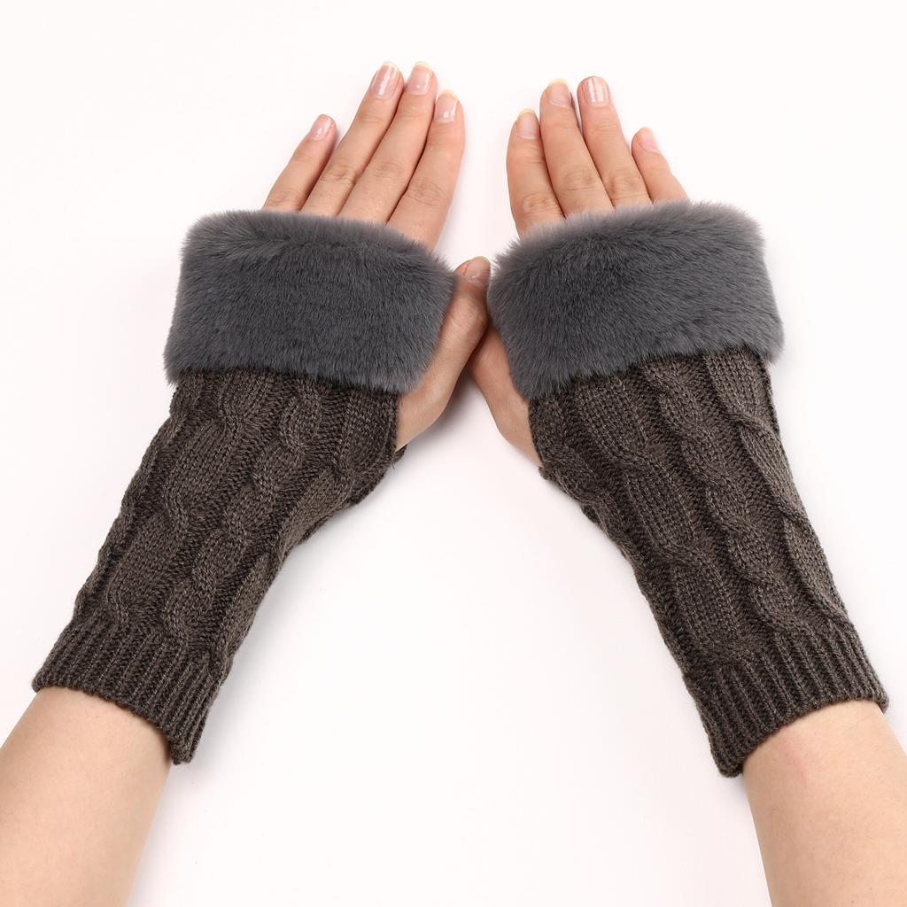 Twist Turned Short Furry Gloves New Style Women's Autumn and Winter Knitted Arm Covers with Exposed Half Finger Woolen Warm Sleeves