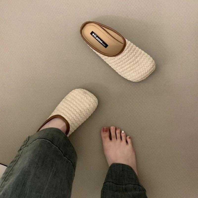 Niche retro flat-bottomed half-slippers casual shoes single shoes spring and summer women's shoes