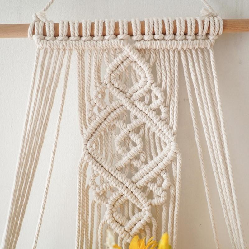 Cotton Rope Storage Rack for Bedroom Handwoven Tapestry Storage Rack Swing Rope Floating Shelf Wall Hanging Organizer
