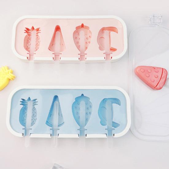 Silicone Ice Cream Mold with Anti-Spill Dust-Proof Cover 4 Cavities Cute Shapes Popsicle Mold Easy Demoulding Popsicle Maker for Kids Summer Party