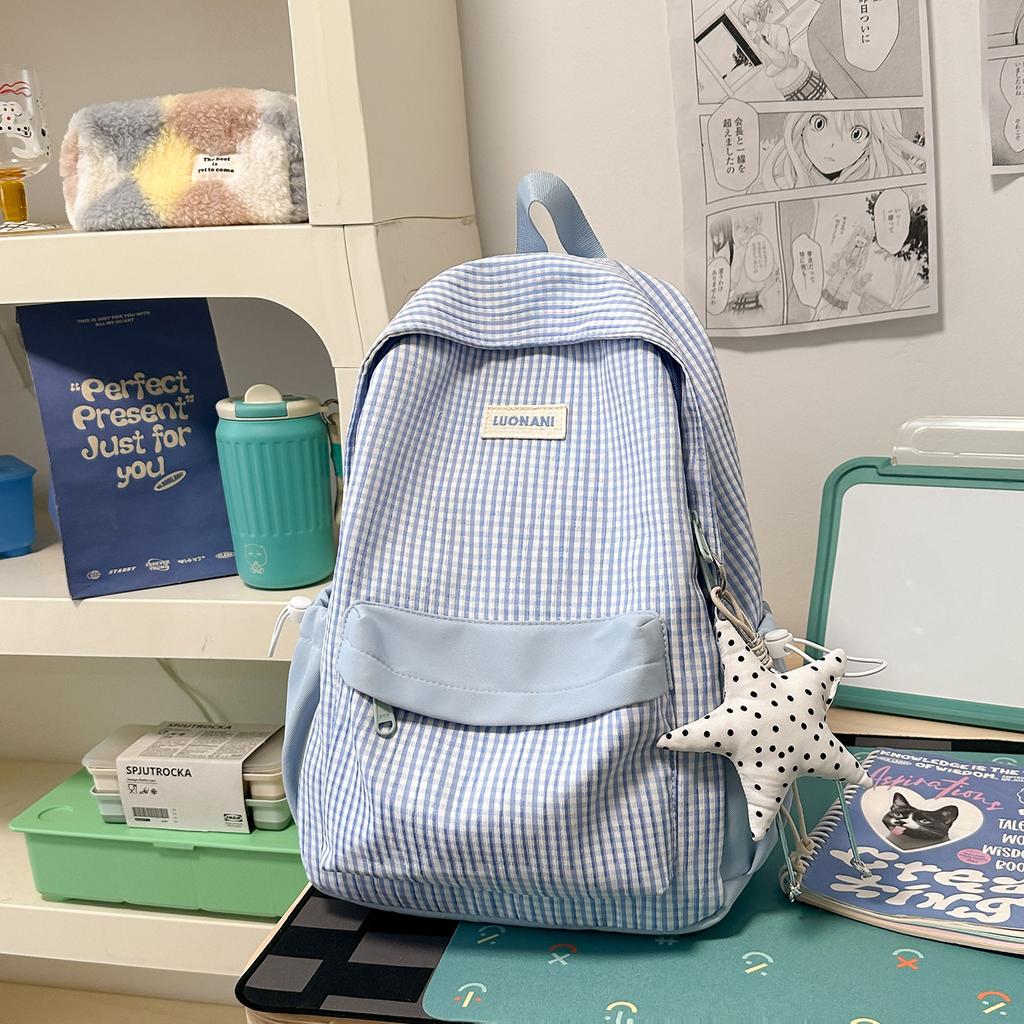 Schoolbag Small Fresh Plaid Backpack Women's Large Capacity Lightweight Japanese Student School Bag Mori ins Versatile Backpack