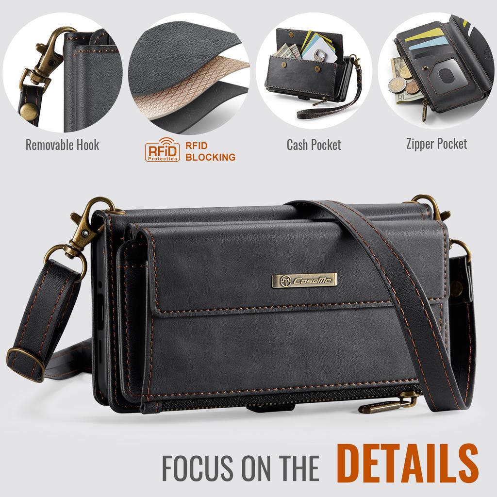 For Samsung Galaxy A53 5G Case CASEME C39 RFID Blocking Zipper Wallet Stand Leather Cover with Strap