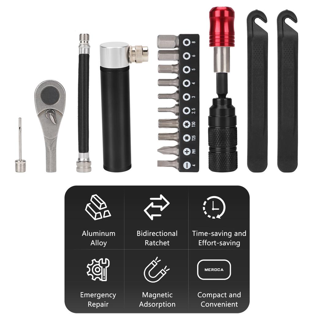 Kit de reparație bicicletă Kit de scule pentru bicicletă Set portabil de chei cu clichet cu levier pentru anvelope și unealtă multifuncțională