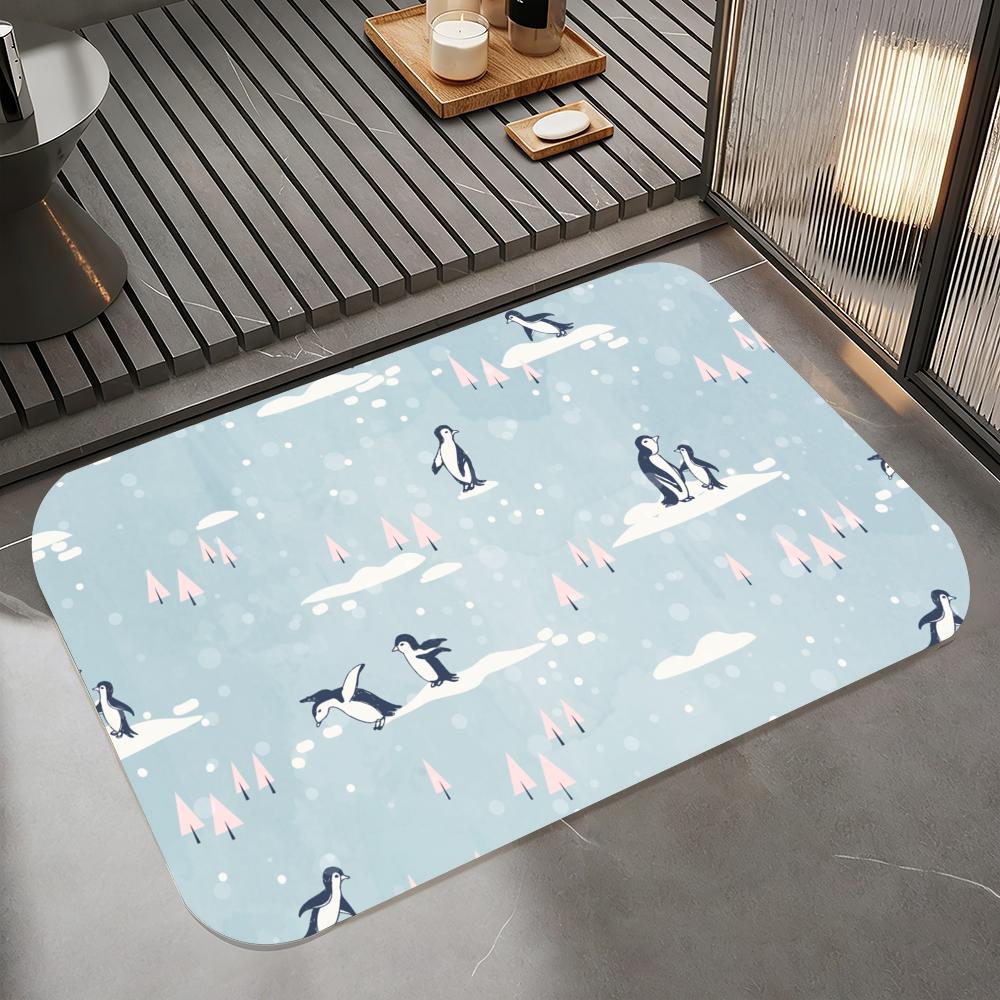 Anime P-penguin Floor Mat Diatomite Bath Mat, Quick Dry Absorbent Non-Slip Door Mat