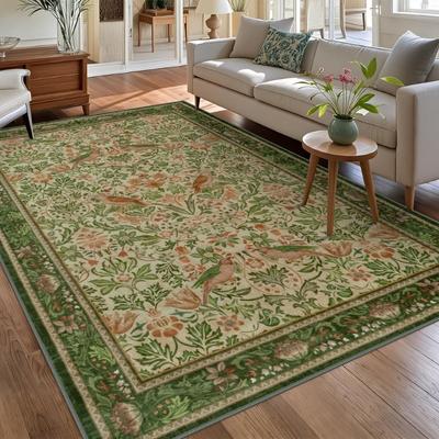 Tappeto Soggiorno Grande Formato Camera da Letto Comodino Tappetino per Pavimento Tappeti Lavabili in Lavatrice Fiori di Primavera Pianta Tappeto Decorazione Casa Retrò