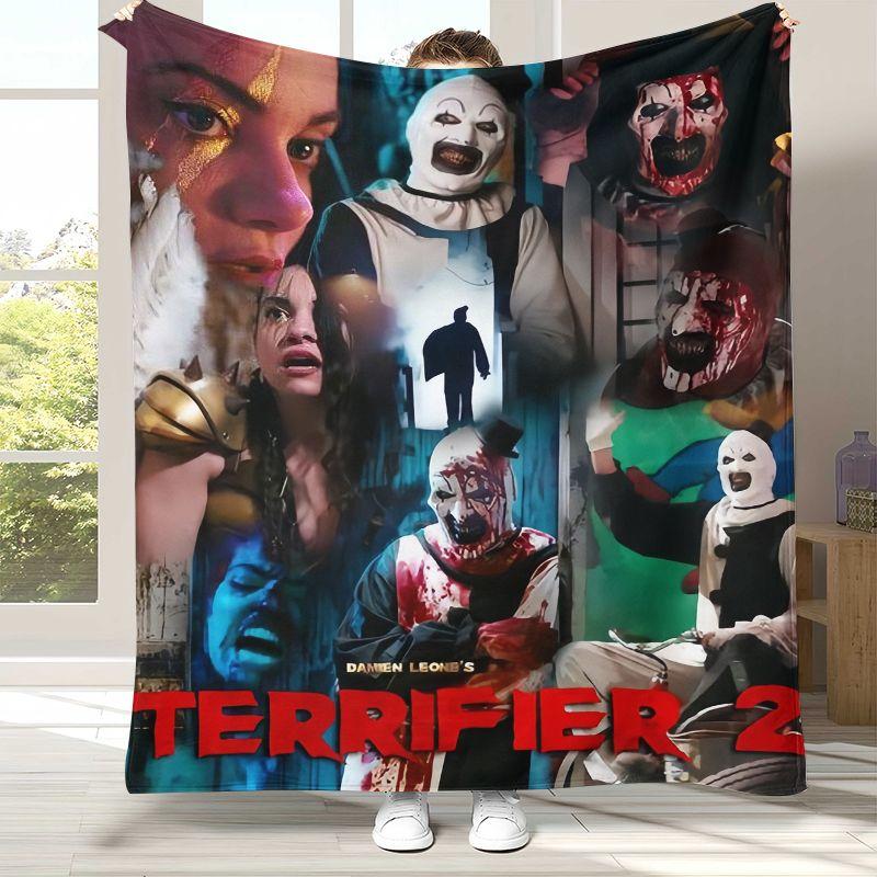 Horror Clown Film Terrifier Cartoon Flanelldecke, Ultra Weiche Warme Plüschdecke für Zuhause Schlafzimmer Bett Sofa Abdeckung Büro Picknick