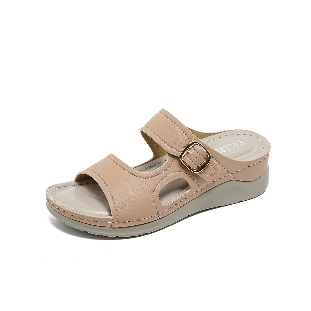 New 2026 Europe, America, Sandals Women's Car Line Mother Shoes Large Size Sandals Wedge Slippers