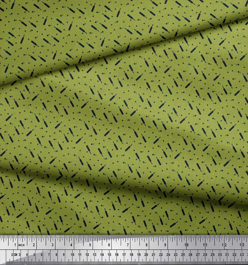 Soimoi Japan Crepe Satin Fabric Cricket Bat & Ball Shirting Print Sewing Fabric metre 42 Inch