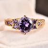 Vintage Female Purple Crystal Stone Charm Gold Color Thin Wedding Jewelry For Women Luxury Round Zircon Engagement Ring
