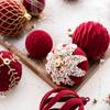 4pcs 6/8cm Wine Red Flocking Christmas Balls Sequined Christmas Tree Decoration  2024 New Year