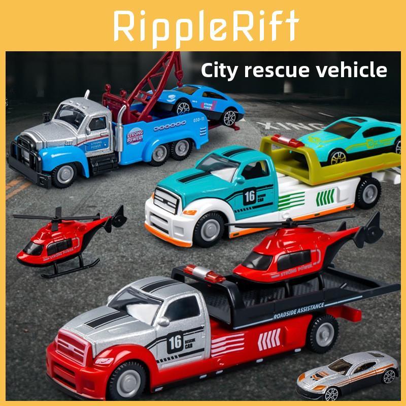 Alloy City Rescue Vehicle Trailer Helicopter Children Toy Model For Play Role