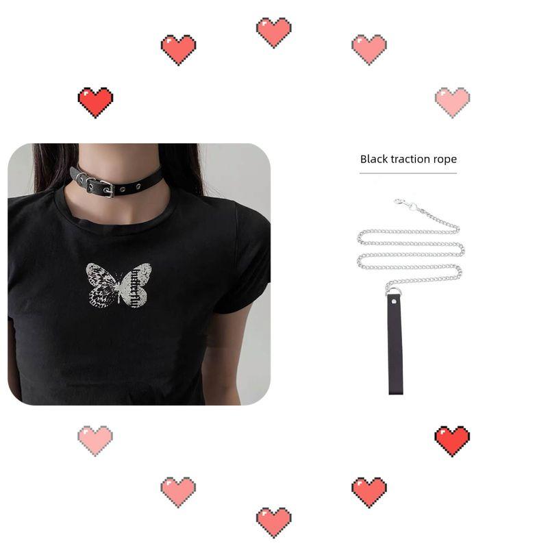 Xuan Ya Same Style All-Matching Flat Buckle Leather Choker Collar Clavicle Necklace Women's Fashion Dark Sexy Necklace