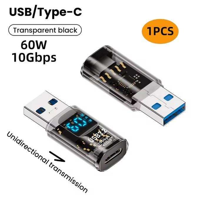 USB 3.2 Digital Display Adapter Fast Charge Data Sync To Smart Phone Laptop 10Gbps Smart Chip Power Meter Tester LED Display