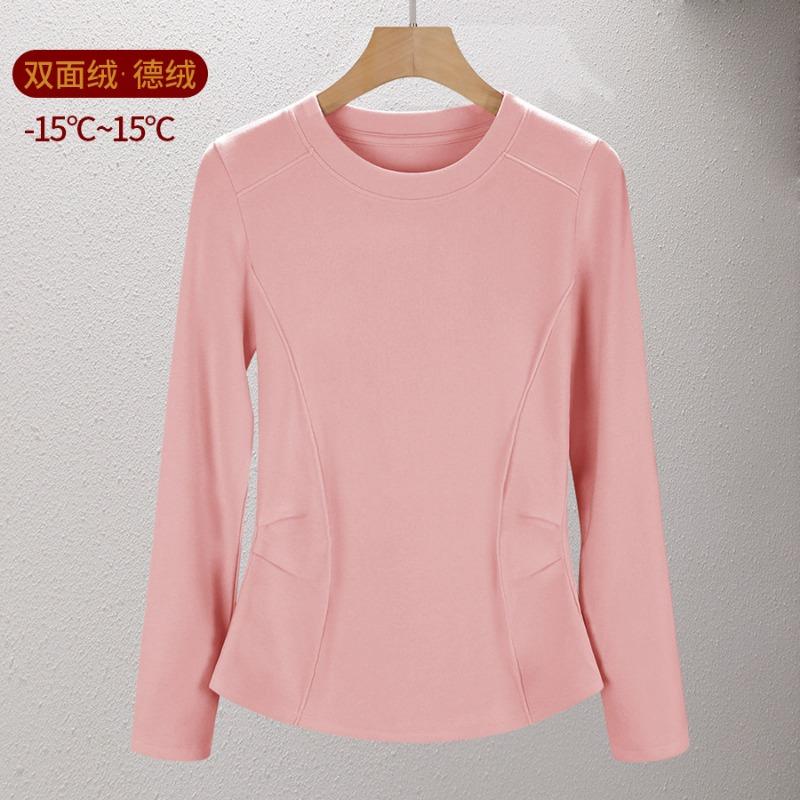 

Женская базовая рубашка с круглым вырезом из двухстороннего немецкого бархата на зиму с новым термобельем для худых женщин XXXL розовый