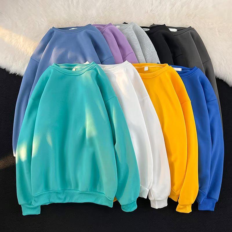 Men's Trendy Solid Color Round Neck Pullover Sweatshirt for Autumn/Winter