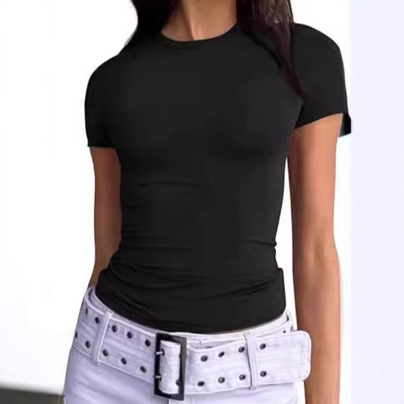 

Летняя женская футболка-пуловер, облегающий топ, модная футболка с круглым вырезом, высококачественный молочный шелк, женская одежда, рубашка XL