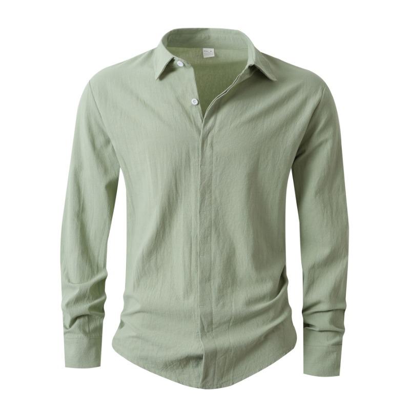 Solid Color Commuting Casual Sports Long-sleeved Shirt Spring and Autumn Lapel Men's Simple Personality