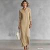 Black Long Sleeve Collar Dress with White Buttons and Stripes